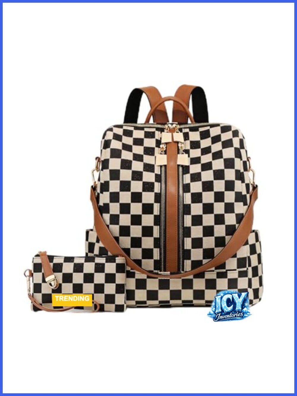 Convertible Backpack Tote with Wristlet, Faux Leather Diaper Bag
